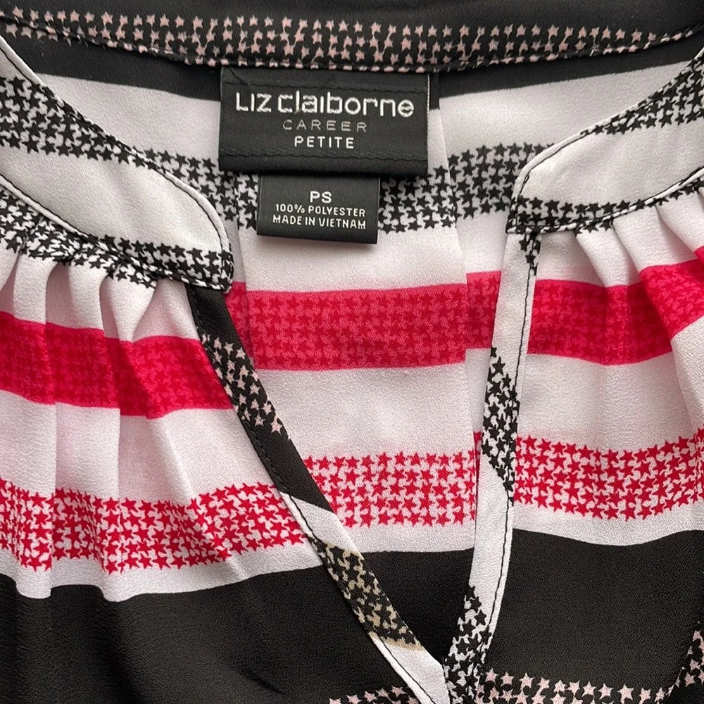 Liz Claiborne Red, White & Black Striped Blouse, Size PS - Picture 5 of 5